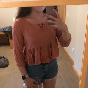 Hollister Babydoll Pink Shirt Size Small Flower Embroidery